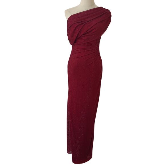 Self-Portrait Burgundy Rhinestone Drape Midi Dress US 2 - Picture 6 of 12